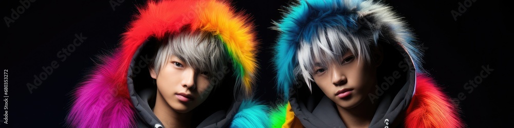 Vibrant Encounter of Two Young Men with Bold Hairstyles Generative AI Vibrant Encounter of Two Young Men with Bold Hairstyles Generative AI