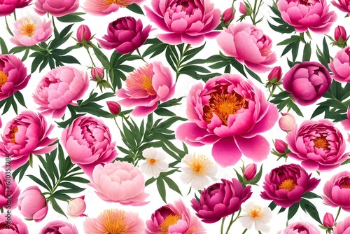 Set of beautiful peony flowers on white background By New Africa 