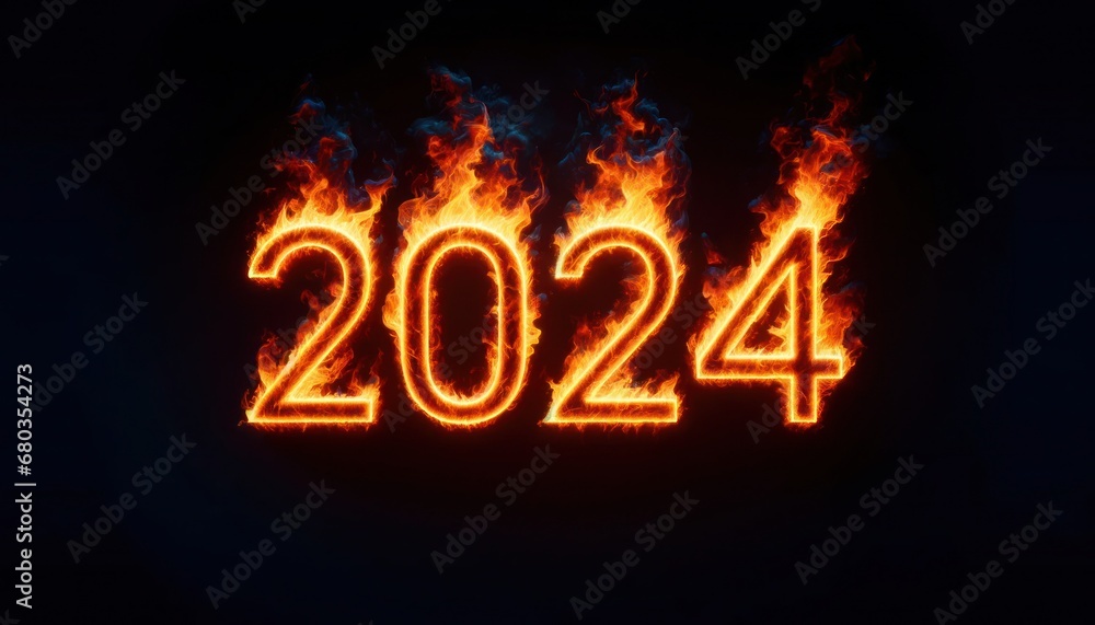 Happy new year 2024 in fire burning style Happy new year 2024 in fire burning style