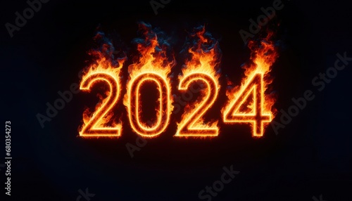 Happy new year 2024 in fire burning style