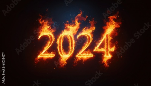 Happy new year 2024 in fire burning style