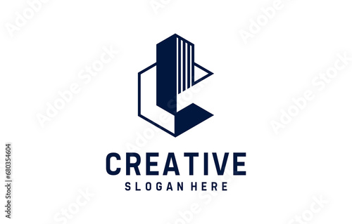 negative space building letter C logo design