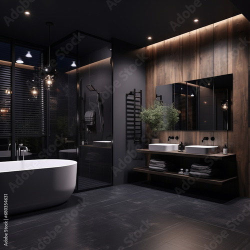 Dark bathroom interior design , modern style