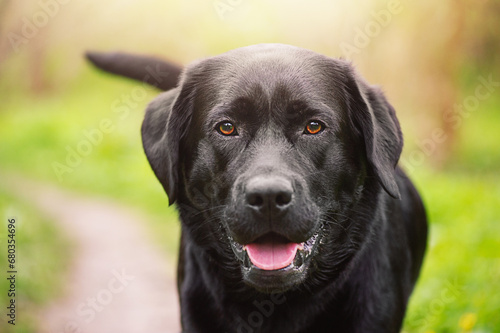 Black Labrador retriever dog. Portrait of an adult young purebred dog.