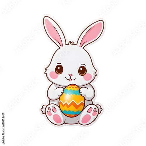 Adorable Cartoon Rabbit Holding a Decorated Easter Egg with a Sweet Smile, Ideal for Festive Celebrations and Seasonal Greetings