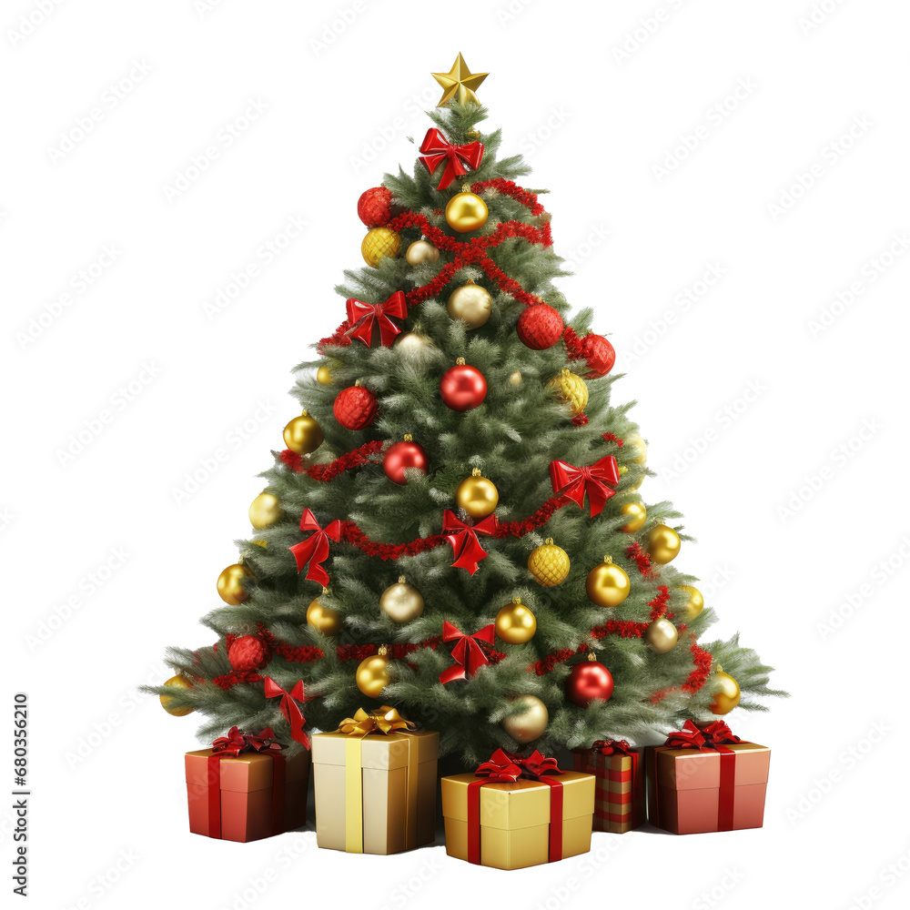Christmas tree decoration with gift underneath transparent background Christmas tree decoration with gift underneath transparent background