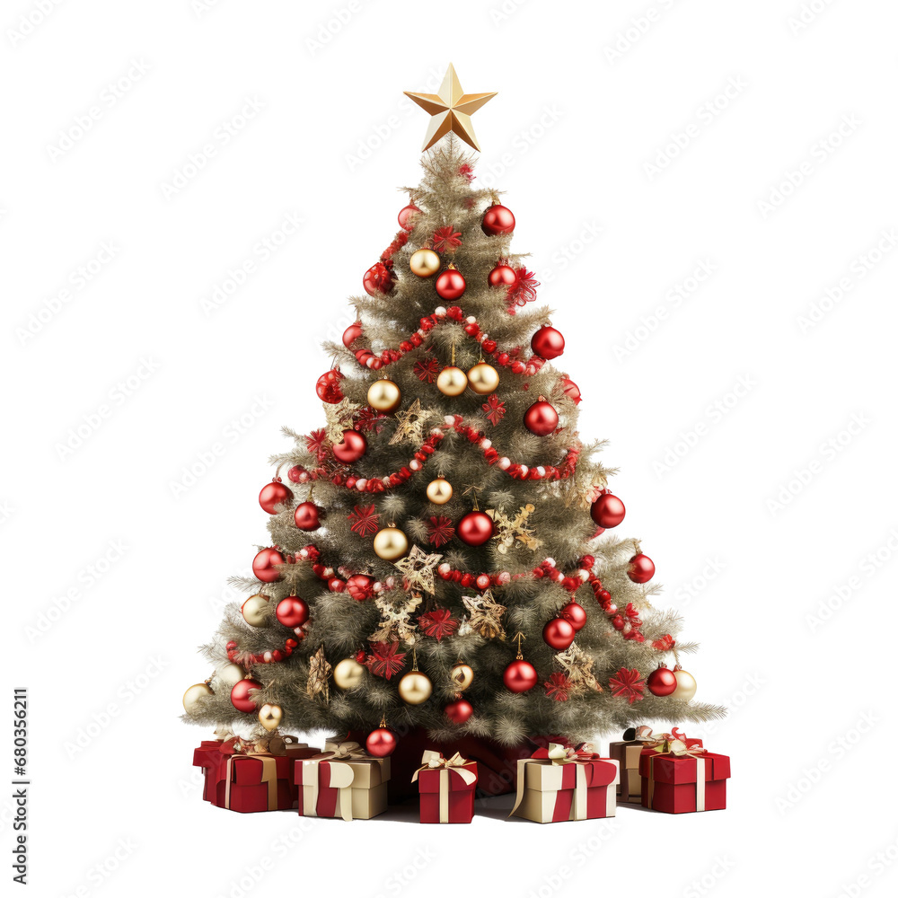 Christmas tree decoration with gift underneath transparent background Christmas tree decoration with gift underneath transparent background