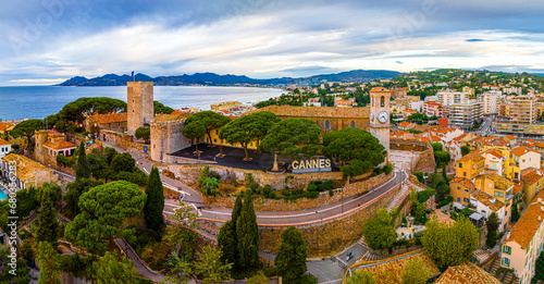 Aerial view of Cannes, a resort town on the French Riviera, is famed for its international film festival photo