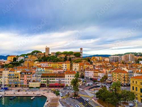 Aerial view of Cannes, a resort town on the French Riviera, is famed for its international film festival photo