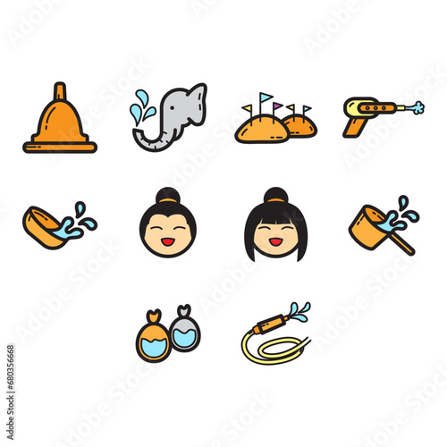 songkran water festival clip art set