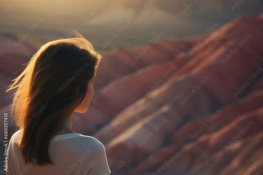 An evocative image of a lone woman set against the backdrop of layered canyon formations at sunset, creating a scene of solitude and natural beauty.
An evocative image of a lone woman set against the backdrop of layered canyon formations at sunset, creating a scene of solitude and natural beauty.