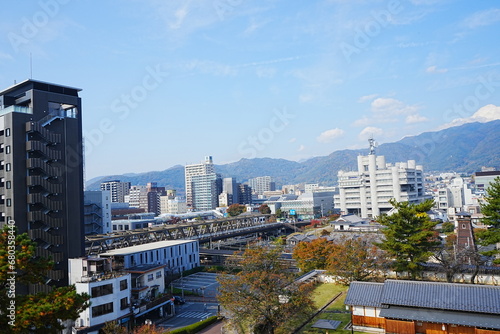 Cityscape of Kofu from Maizuru Castle Park in Yamanashi, Japan - 日本 山梨 甲府の街並み 舞鶴城公園からの景色