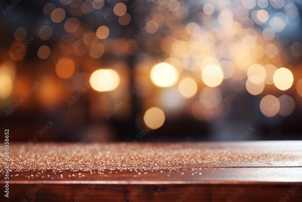 Wooden table with the background of white bokeh Christmas,product mockup and backdrop Wooden table with the background of white bokeh Christmas,product mockup and backdrop