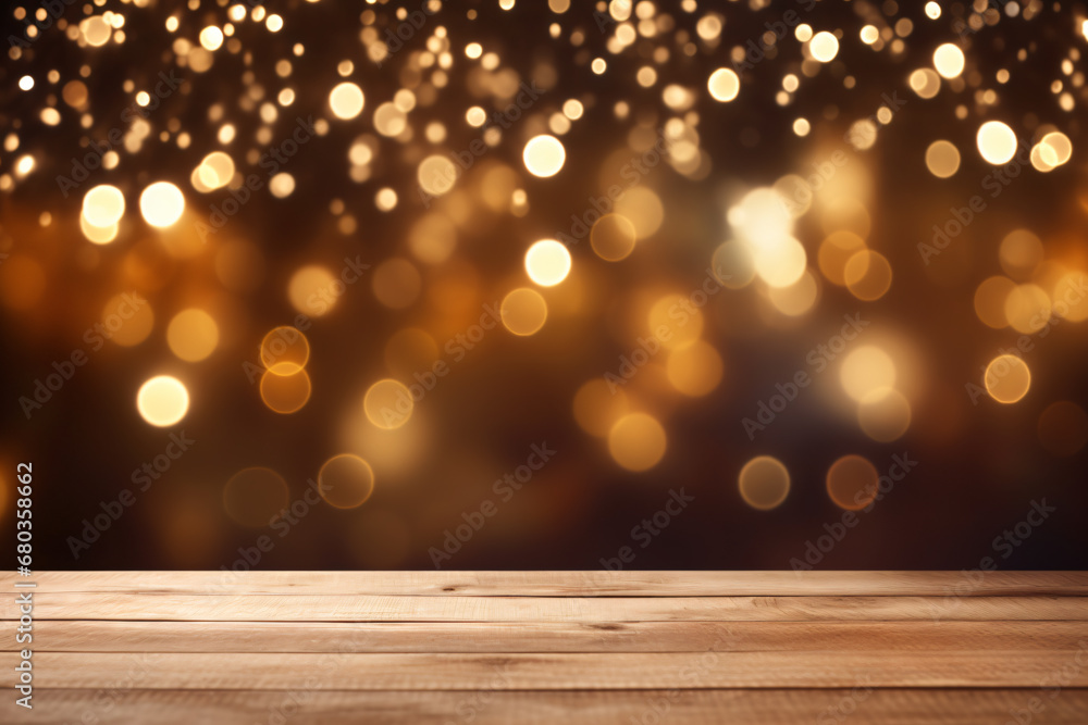 Wooden table with the background of white bokeh Christmas,product mockup and backdrop Wooden table with the background of white bokeh Christmas,product mockup and backdrop