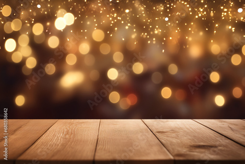 Wallpaper Mural Wooden table with the background of white bokeh Christmas,product mockup and backdrop Torontodigital.ca