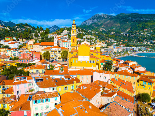 Obraz na płótnie View of Menton, a town on the French Riviera in southeast France known for beaches and the Serre de la Madone garden w salonie