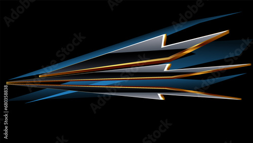 Automotive art geometric stripe sticker. Truck or car or vehicle abstract stripes. Sharp spear of golden black triangle lines.