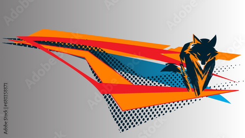 Sport car sticker stripes. Halftone design effects with Wolf character 