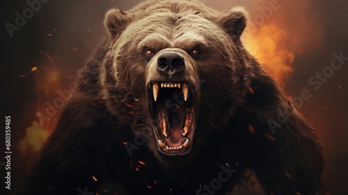 Fotografie, Tablou angry bear background wallpaper ai generated