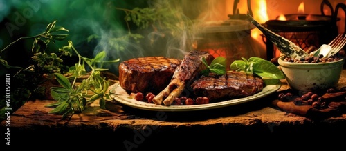 For dinner, we enjoyed a traditional barbecue feast on the green backyard, where we grilled juicy red steak over a fiery fire, infusing it with aromatic spices and savoring the mouthwatering aroma of