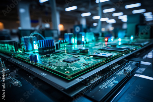 Electronic circuit board on factory production line