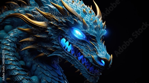 blue dragon neon background wallpaper ai generated © anis rohayati