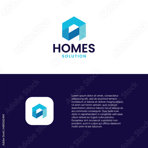 home logo, colorful letter A logo design template