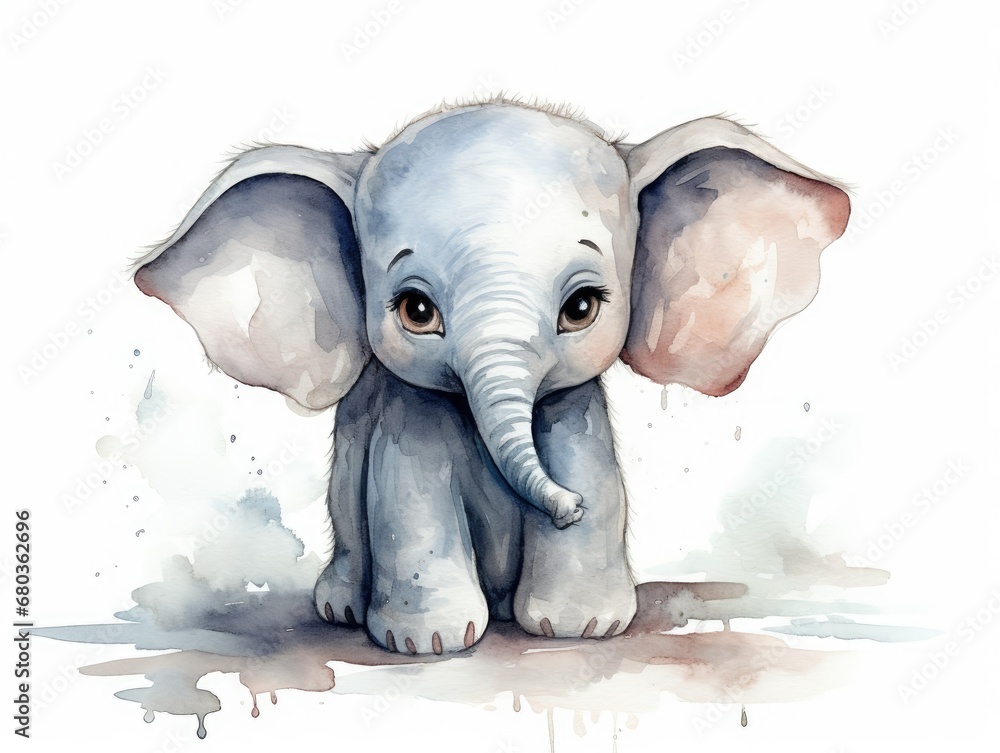 Cartoon Watercolor Elephant