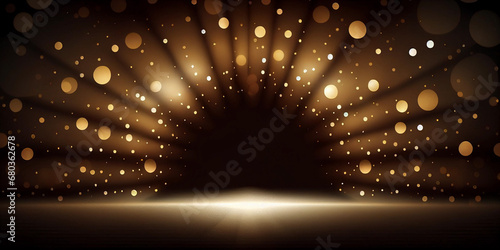 Golden stage podium with lighting scene for award ceremony on black background photo