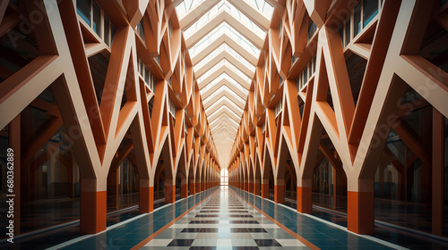 Futuristic corridor in a futuristic building with abstract architecture