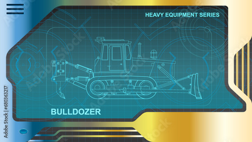 The wallpaper of A futuristic dashboard and screen with heavy equipment hologram interface technology. Bulldozer model.