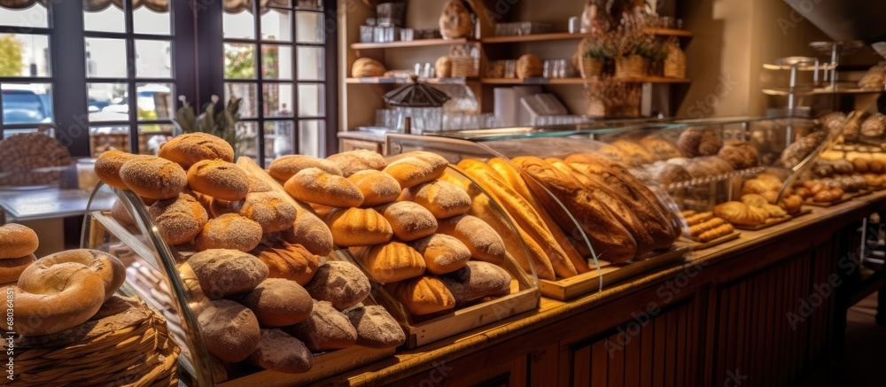 In a quaint French bakery, the aroma of freshly baked bread filled the air, setting the perfect background for a thriving business that specialized in organic and natural food. The golden color of the In a quaint French bakery, the aroma of freshly baked bread filled the air, setting the perfect background for a thriving business that specialized in organic and natural food. The golden color of the