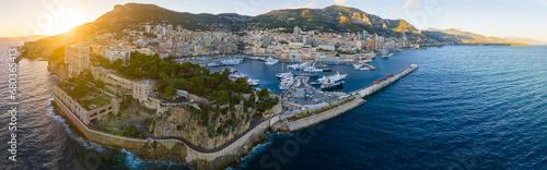 Sunset view of Monaco, a sovereign city-state on the French Riviera, in Western Europe, on the Mediterranean Sea photo