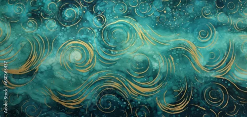 Obraz Rich teal and gold fabric textured curves for wallpaper or background 003