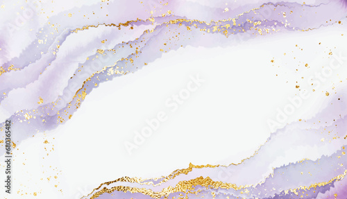 Marble stone texture border with gold waves and glitter dust. © NikaMooni