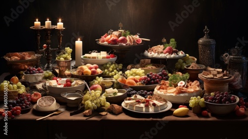 table with food background wallpaper ai generated