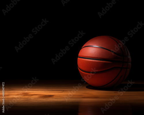 Basketball ball on the court with black copy space © ruang