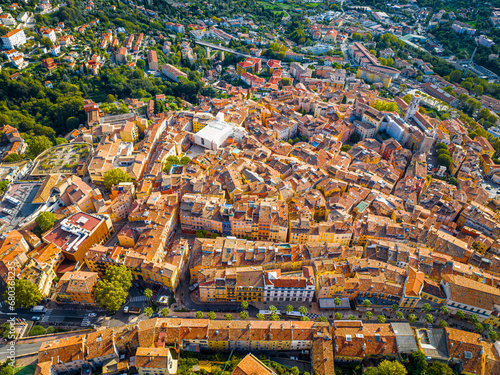 Aerial view of Grasse, a town on the French Riviera, known for its long-established perfume industry