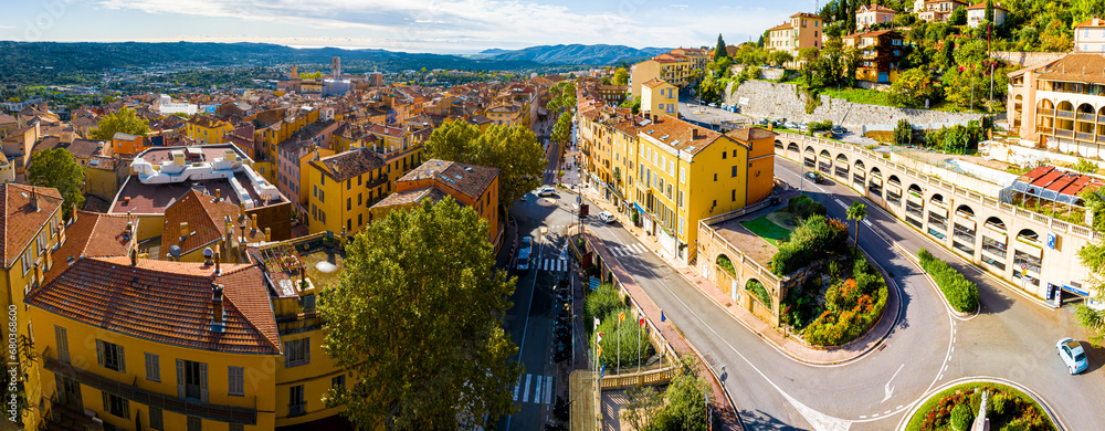 Aerial view of Grasse, a town on the French Riviera, known for its long-established perfume industry