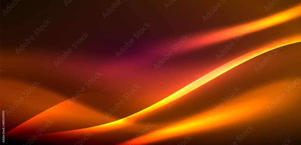 Obraz premium Dynamic waves in ethereal glow of neon lights. Concept merges fluidity of motion with vibrant allure of neon, crafting entrancing backdrop that embodies both vitality and futuristic sophistication