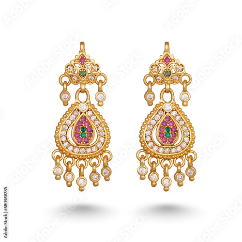 Indian Rajasthani Golden Drop Earrings Jewellery