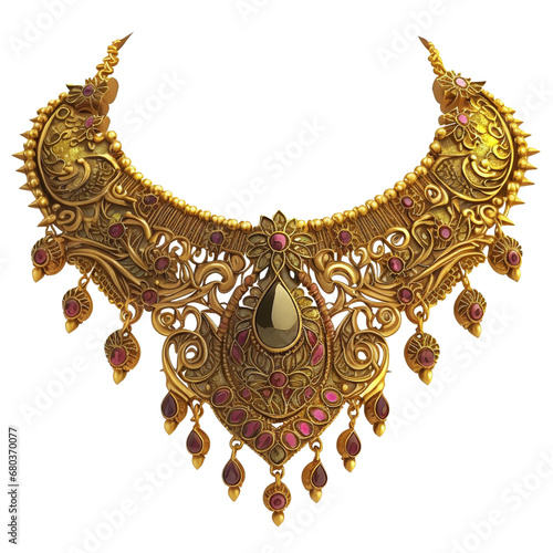 indian traditional gold necklace set isolate on white background 