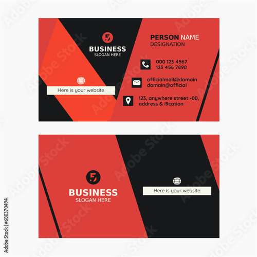 Business card design in red and black color. Professional business card layout. Corporate visiting card vector. Modern background calling card.