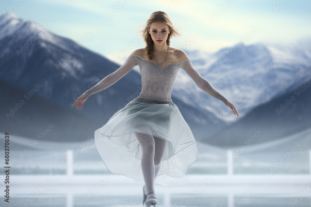 portrait of An elegant ice skater glides effortlessly across the frozen surface of a rink portrait of An elegant ice skater glides effortlessly across the frozen surface of a rink