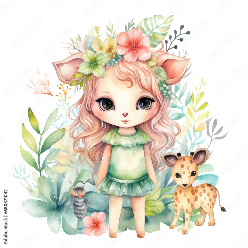 Safari Animal set little fairie in colorful dresses Illustration, Generative Ai Safari Animal set little fairie in colorful dresses Illustration, Generative Ai