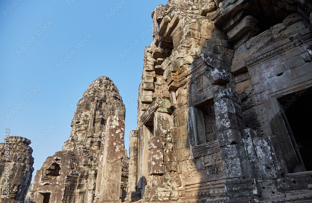 The stunning Bayon Temple in Angkor, Cambodia, known for its many smiling faces