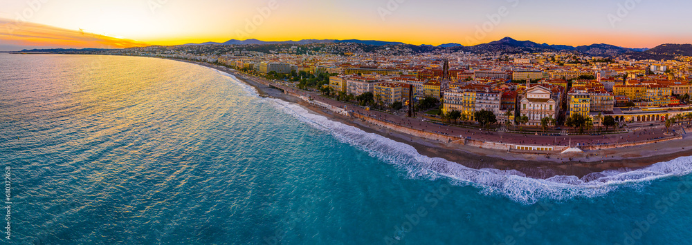 Sunset view of Nice, Nice, the capital of the Alpes-Maritimes department on the French Riviera