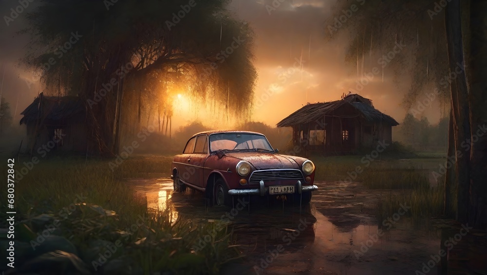 Obraz premium ancient car dark cinematic look digital art photography