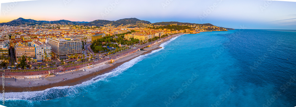 Sunset view of Nice, Nice, the capital of the Alpes-Maritimes department on the French Riviera