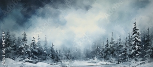 In the abstract landscape, the winter sky held a watercolor palette, painting a beautiful contrast of light and darkness upon the snow-covered forest and textured wood of the trees, while the clouds